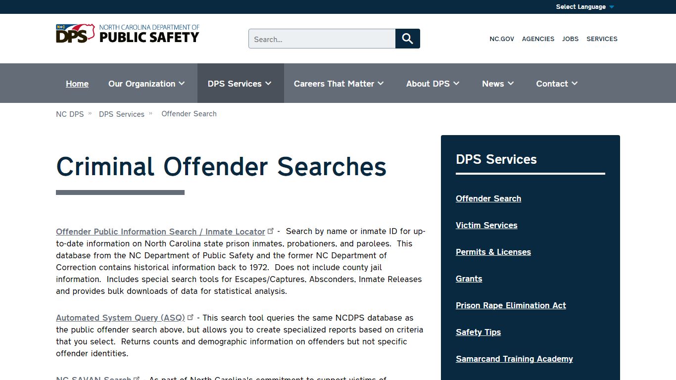 Criminal Offender Searches | NC DPS